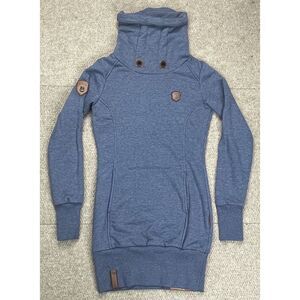 Naketano Brave New World Women's Blue Cowl Neck Hoodie Size‎ Small